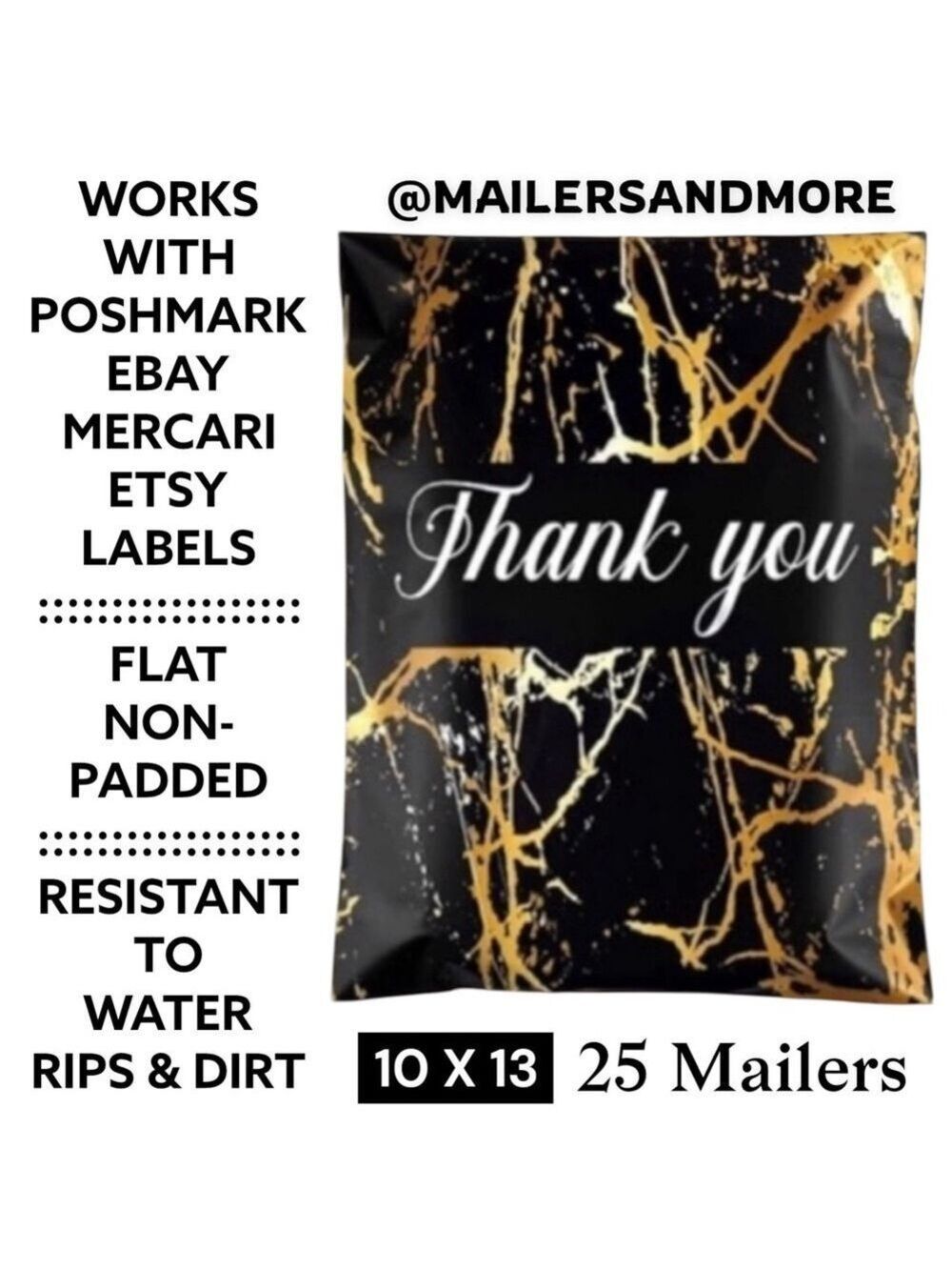 25 10X13 Poly Mailers Black Gold Veins Shipping Envelopes Bags PRICE IS FIRM - Picture 3 of 10